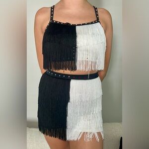 Black and White Fringe Two-Piece Dance Costume- Medium Adult